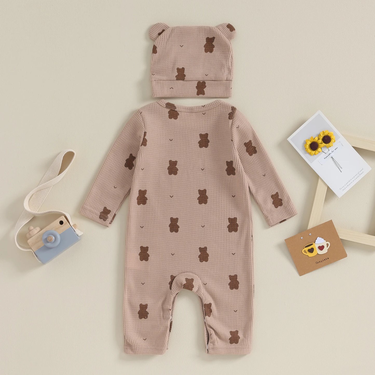 Unisex Strampler 0–24 Monate, Langarm – Mit Passender Mütze für das Baby