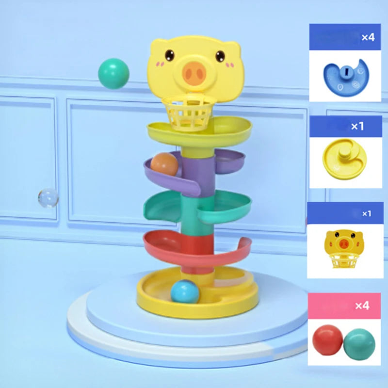 Babys Spielzeug - Rollende Bälle Stapelturm, Pädagogische Montessori Spielzeug für Kleinkinder, Frühkindliche Lernspielzeuge, Drehbare Spin-Turm für Kinder