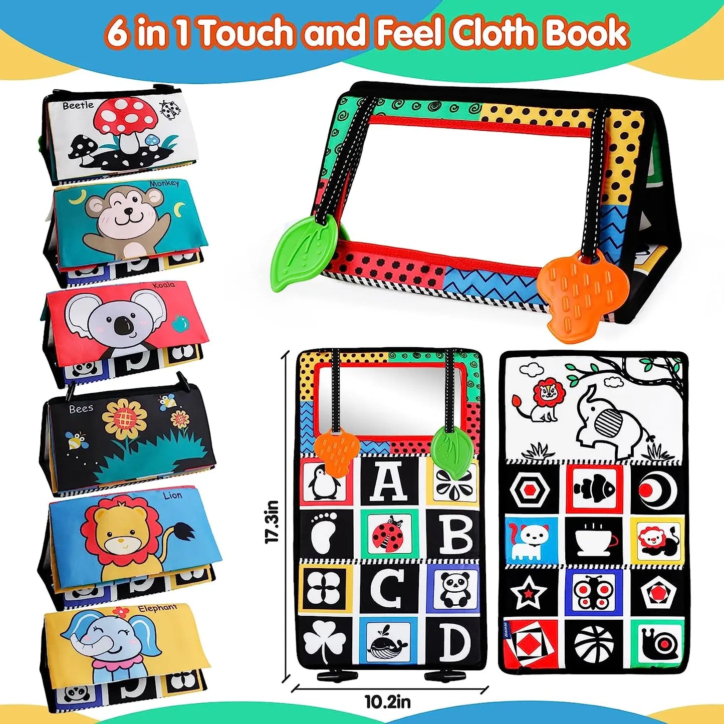 Knisterbuch für Babys – Visuelle Stimulation, Gehirnentwicklungsspielzeug für Neugeborene 0-3 Monate, Spiegelspielzeug für Bauchzeit, Sensorisches Spielzeug für Säuglinge