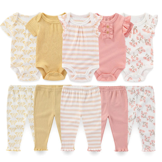 10-teiliges Baby-Outfit-Set für Jungen und Mädchen – Vier Jahreszeiten Mode, Weiche Neugeborenen Bodys und Hosen, Ideal als Geschenk für Babys