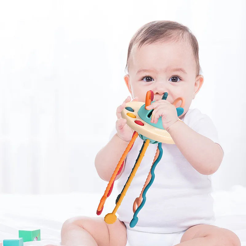 Montessori Silikon Ziehspielzeug – Sensorisches Lernspielzeug für Babys 6–12 Monate – Beiß- & Aktivitätsspielzeug ab 1 Jahr