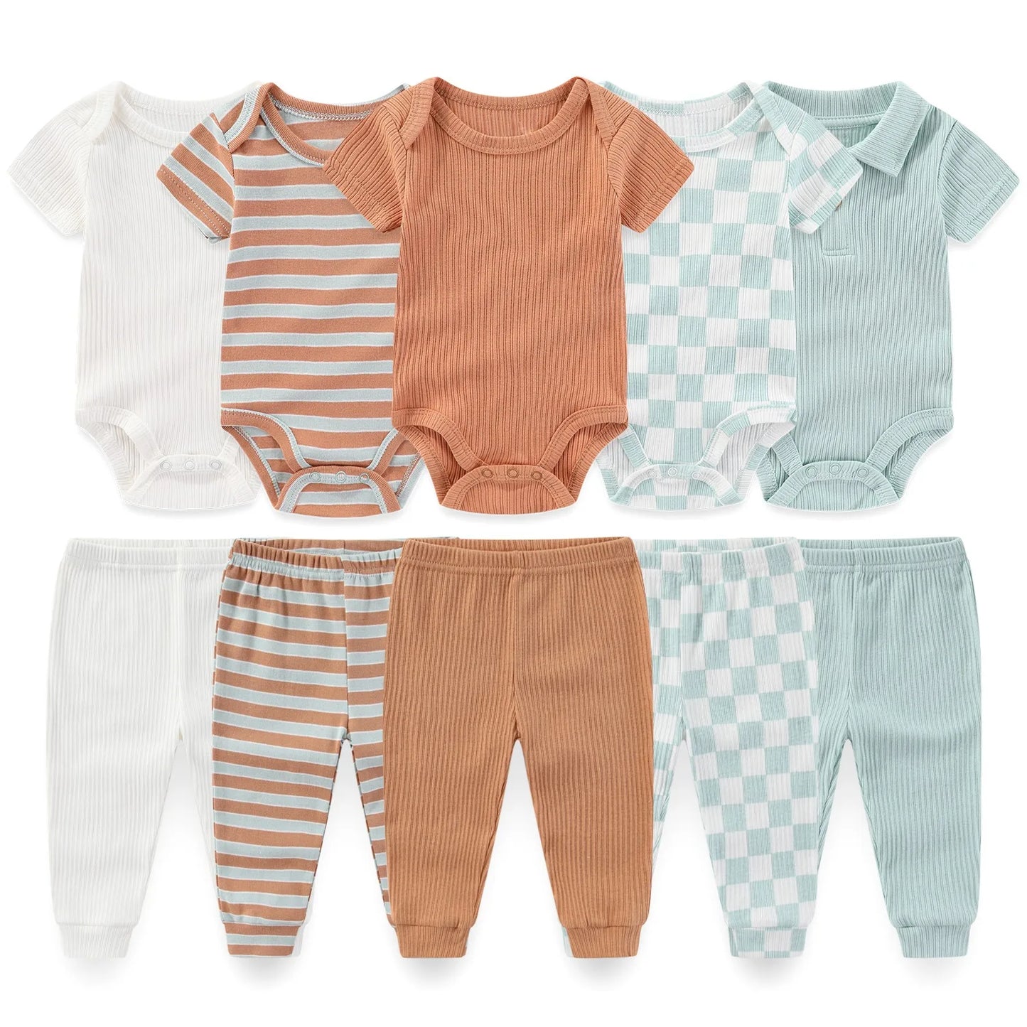 10-teiliges Baby-Outfit-Set für Jungen und Mädchen – Vier Jahreszeiten Mode, Weiche Neugeborenen Bodys und Hosen, Ideal als Geschenk für Babys