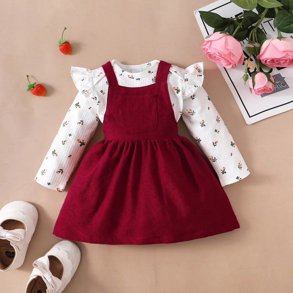 Mädchen Baby-Set 0–24 Monate, Langarm – Set bestehend aus einem Kleid mit Trägern und einem Body