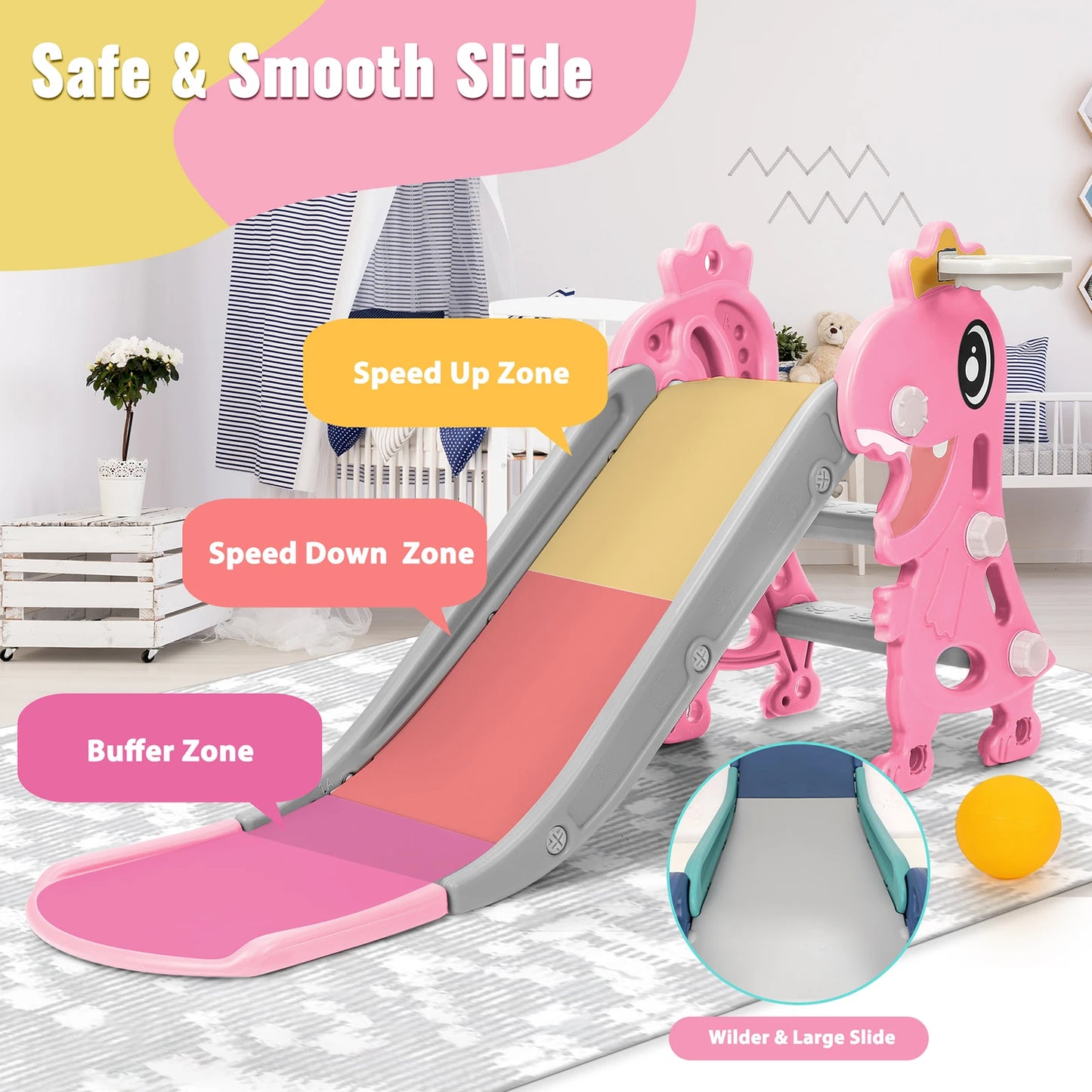 3-in-1 Kinderrutsche mit Basketballkorb & Kletterleiter – Höhenverstellbares Spielset für drinnen & draußen – Extra robust & sicher
