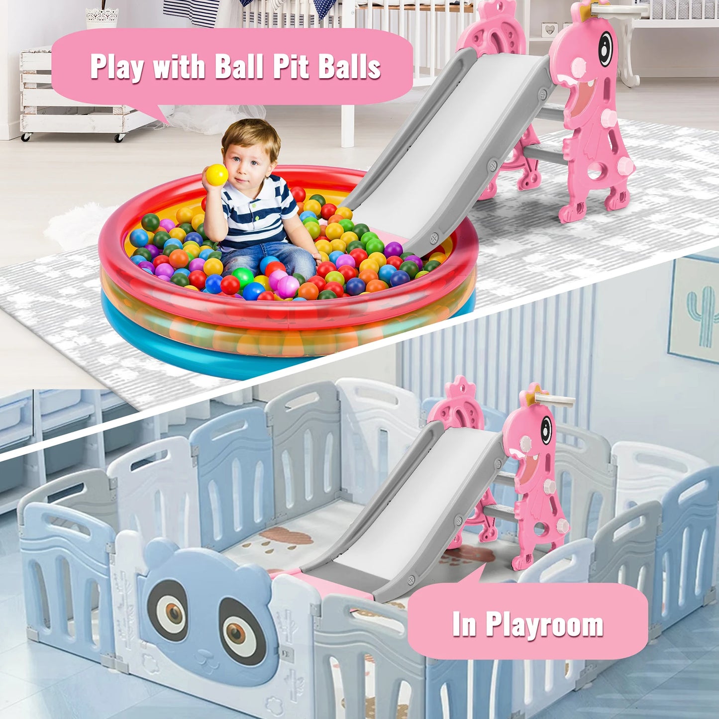 3-in-1 Kinderrutsche mit Basketballkorb & Kletterleiter – Höhenverstellbares Spielset für drinnen & draußen – Extra robust & sicher