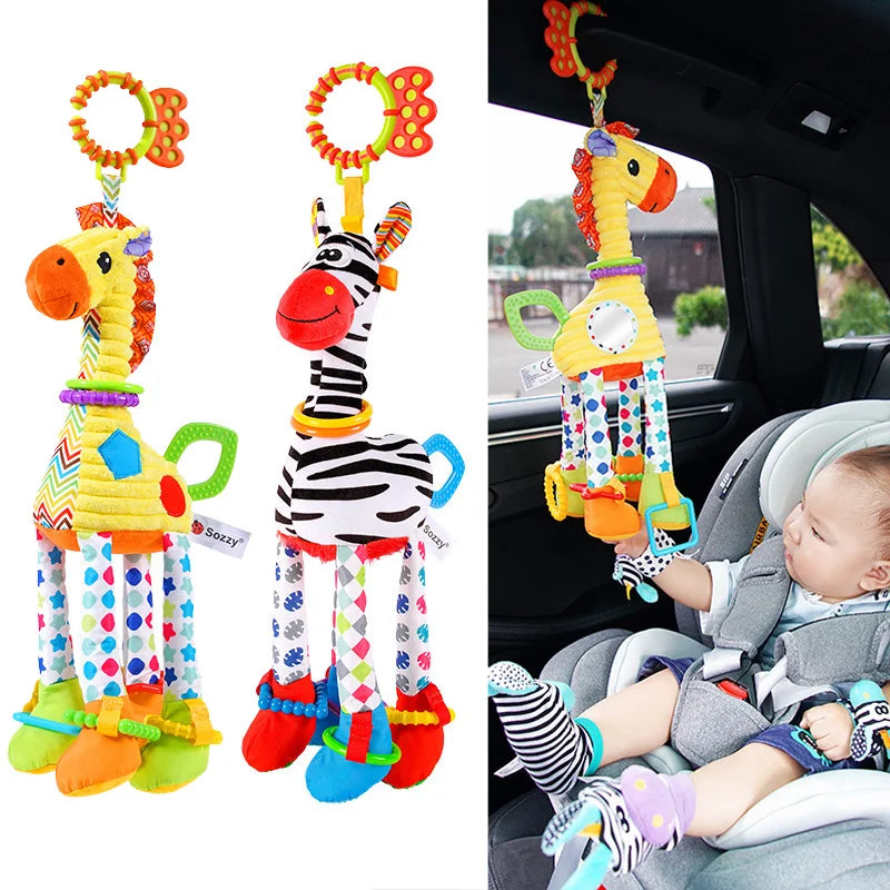 Weiches Plüsch-Rasselspielzeug – Giraffe & Zebra mit Beißring für Babys