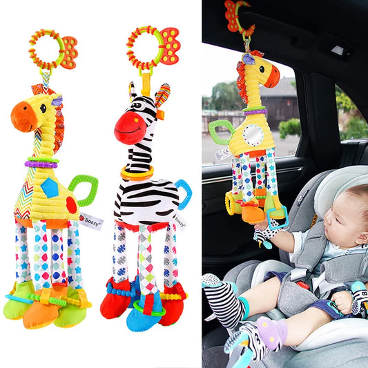 Weiches Plüsch-Rasselspielzeug – Giraffe & Zebra mit Beißring für Babys