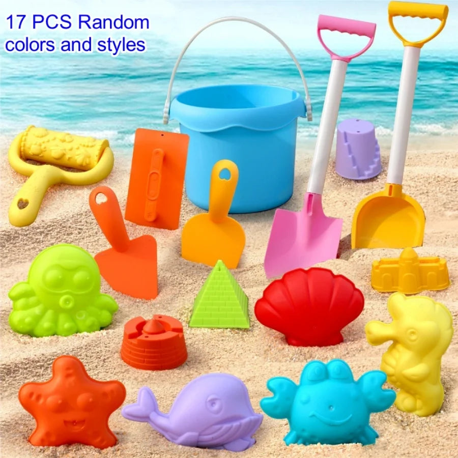 Kinder Strandspielzeug Set – ATV, Sandbagger und Wasser Spielzeug, Strand Eimer, Sanduhr, Schaufel, Strandspielzeug – Zufällige Farben