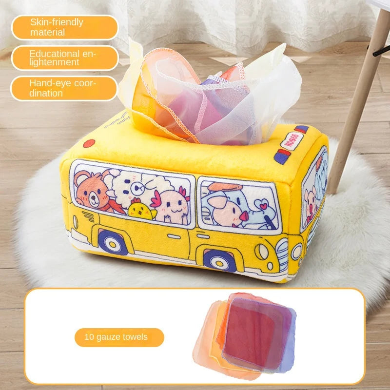 Baby Montessori Spielzeug – Magische Taschentuchbox, Pädagogisches Lernspielzeug für Kinder, Sensorisches Spielzeug zur Fingerübung, Aktivitätsbrett für Babys