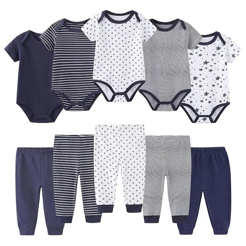 10-teiliges Baby-Outfit-Set für Jungen und Mädchen – Vier Jahreszeiten Mode, Weiche Neugeborenen Bodys und Hosen, Ideal als Geschenk für Babys