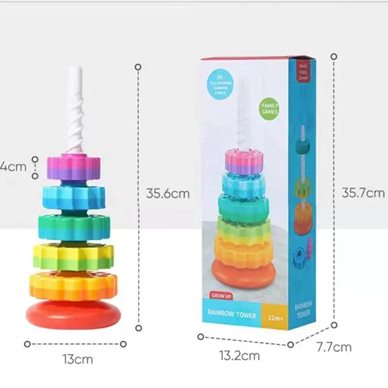 Baby Erkenntnis Regenbogen Spinn Turm Spielzeug - Montessori Frühe Bildung Geometrische Ring Stapel Block Sensorisches Spielzeug für Kleinkinder
