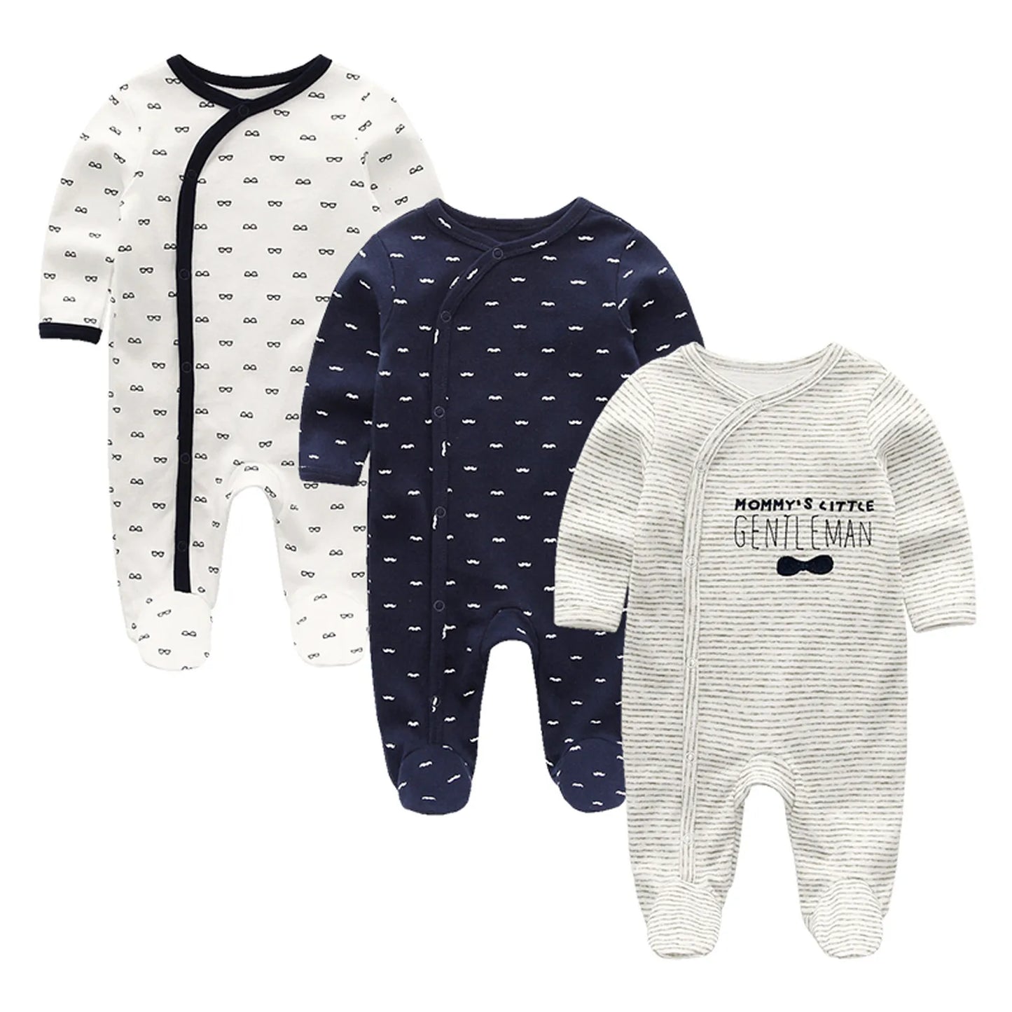Unisex Strampler 0–24 Monate, 100% Baumwolle, Langarm – Bequem und Hautfreundlich, Set aus 3 Teilen