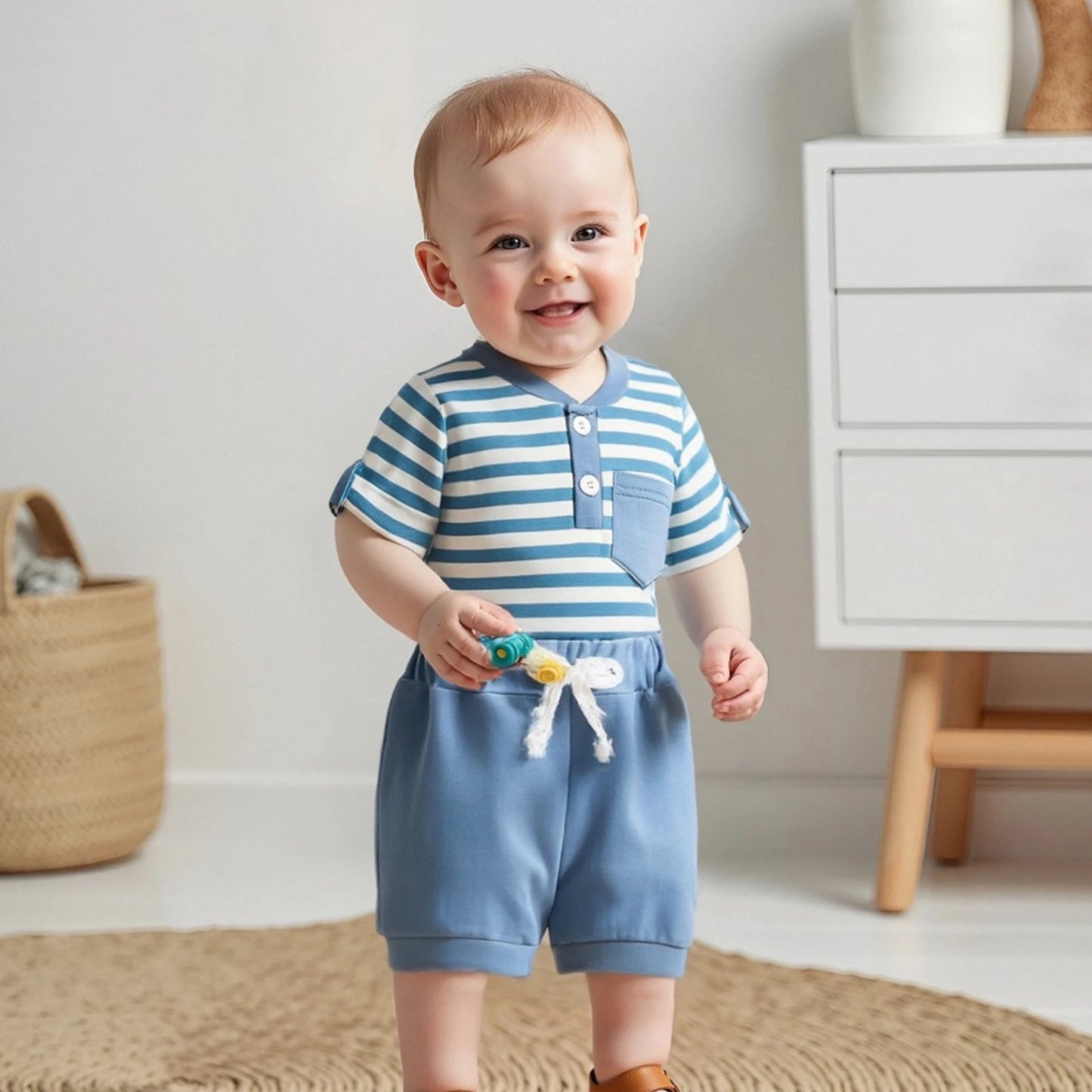 Jungen Baby-Set 0–24 Monate, Kurzarm – Set aus 2 Teilen: Body und kurze Shorts