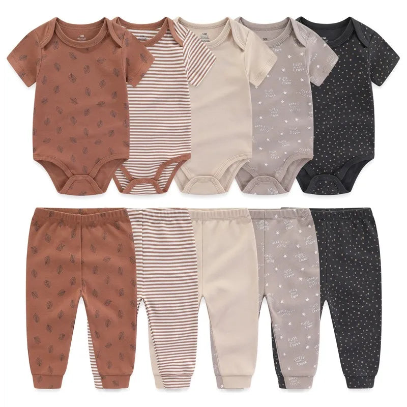 10-teiliges Baby-Outfit-Set für Jungen und Mädchen – Vier Jahreszeiten Mode, Weiche Neugeborenen Bodys und Hosen, Ideal als Geschenk für Babys