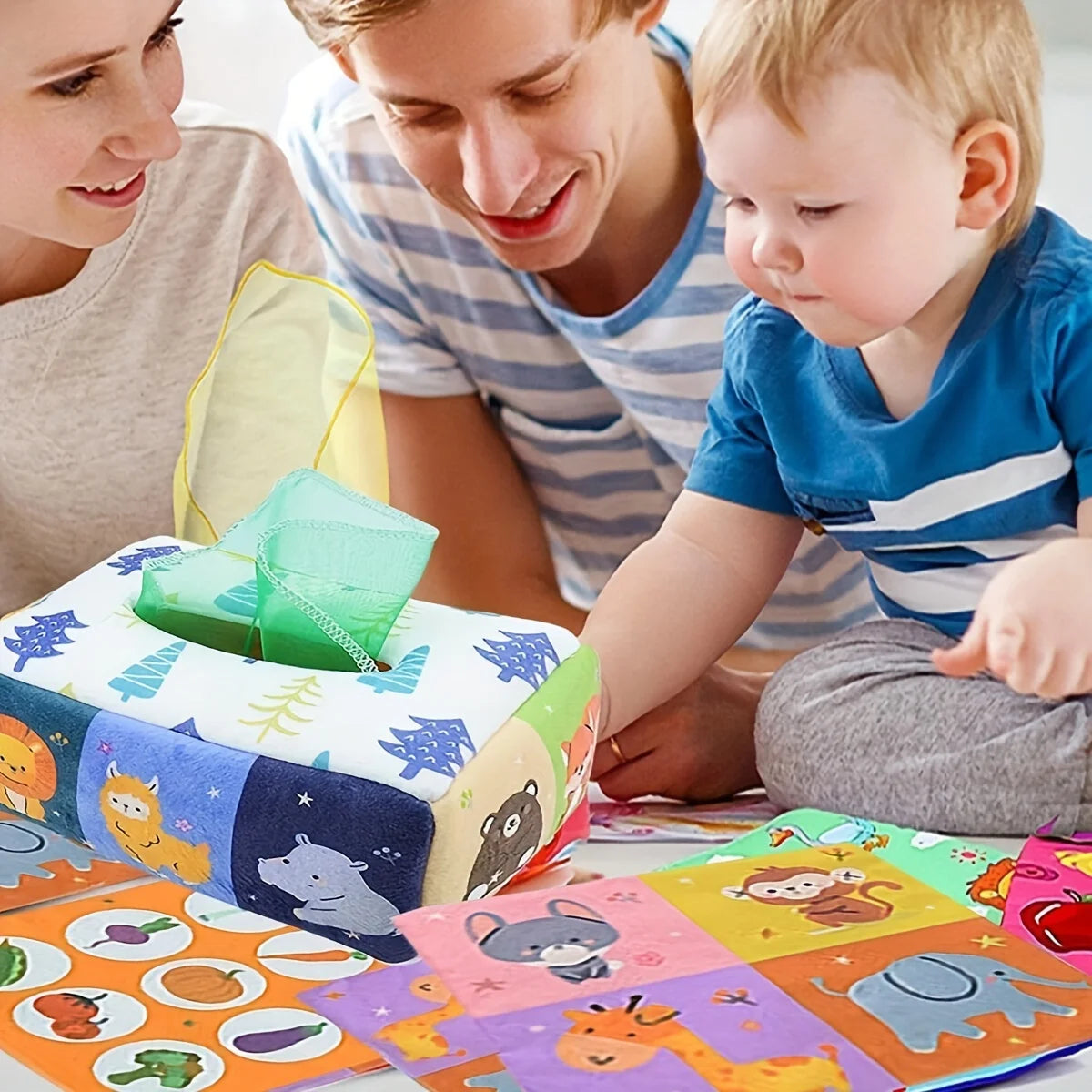 Baby Montessori Spielzeug – Magische Taschentuchbox, Pädagogisches Lernspielzeug für Kinder, Sensorisches Spielzeug zur Fingerübung, Aktivitätsbrett für Babys