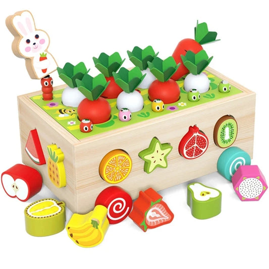 Montessori-Spielzeug für Babys und Kleinkinder – Holzformsortierer Karottenernte