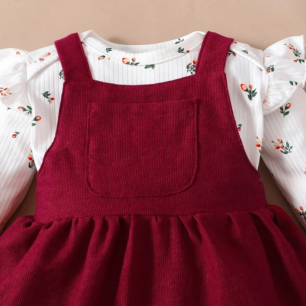 Mädchen Baby-Set 0–24 Monate, Langarm – Set bestehend aus einem Kleid mit Trägern und einem Body