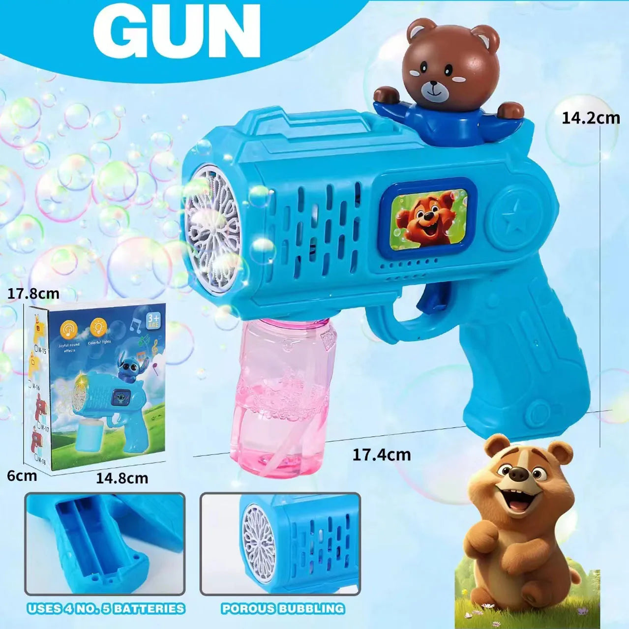 Neuer Stitch Elektrische Seifenblasenpistole – Automatische Seifenblasenmaschine mit Licht, für Kinder, Outdoor-Spielzeug, Geschenk für Jungen und Mädchen