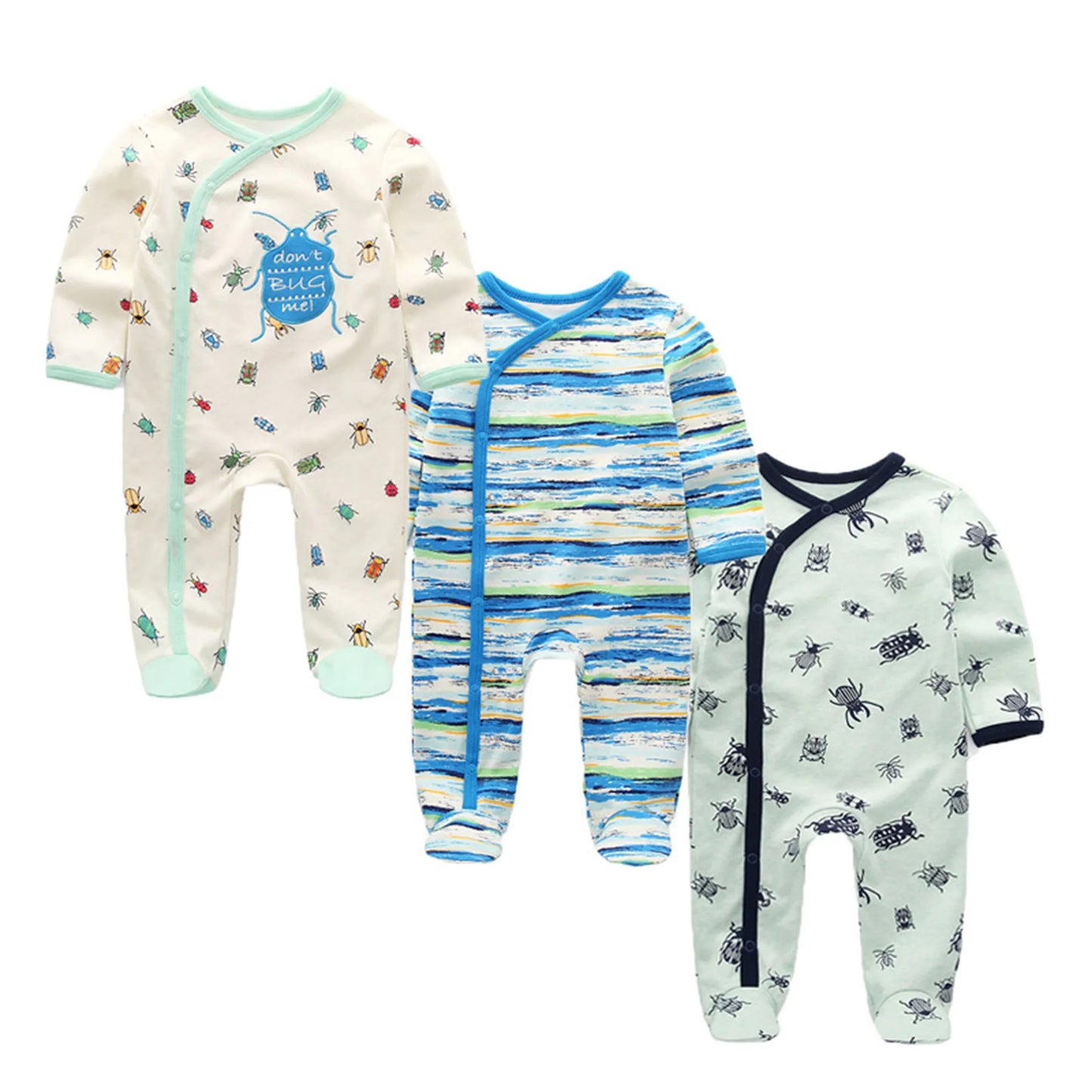 Unisex Strampler 0–24 Monate, 100% Baumwolle, Langarm – Bequem und Hautfreundlich, Set aus 3 Teilen