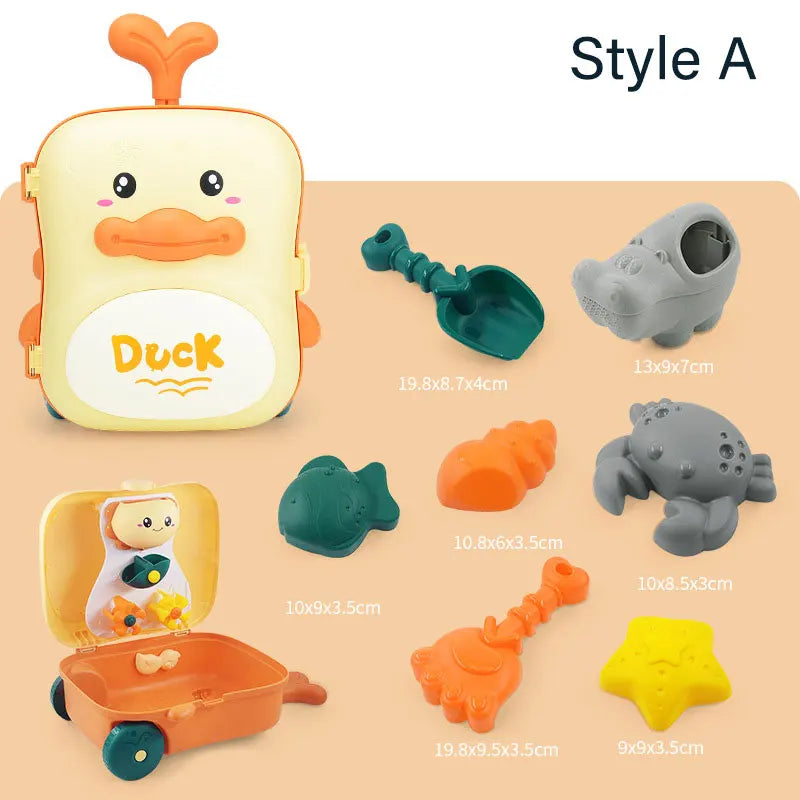Baby Badezimmer Rucksack Strandspielzeug Enten Trolley Koffer Aufbewahrung – Strandzubehör Schaufel Form Set – Sandspielzeug für Kinder – Sandbox Spielzeug