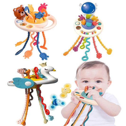 Montessori Silikon Ziehspielzeug – Sensorisches Lernspielzeug für Babys 6–12 Monate – Beiß- & Aktivitätsspielzeug ab 1 Jahr