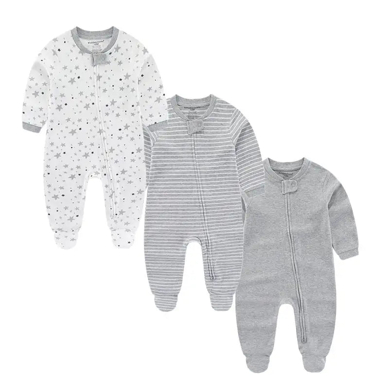 Unisex Strampler 0–24 Monate, 100% Baumwolle, Langarm – Bequem und Hautfreundlich, Set aus 3 Teilen