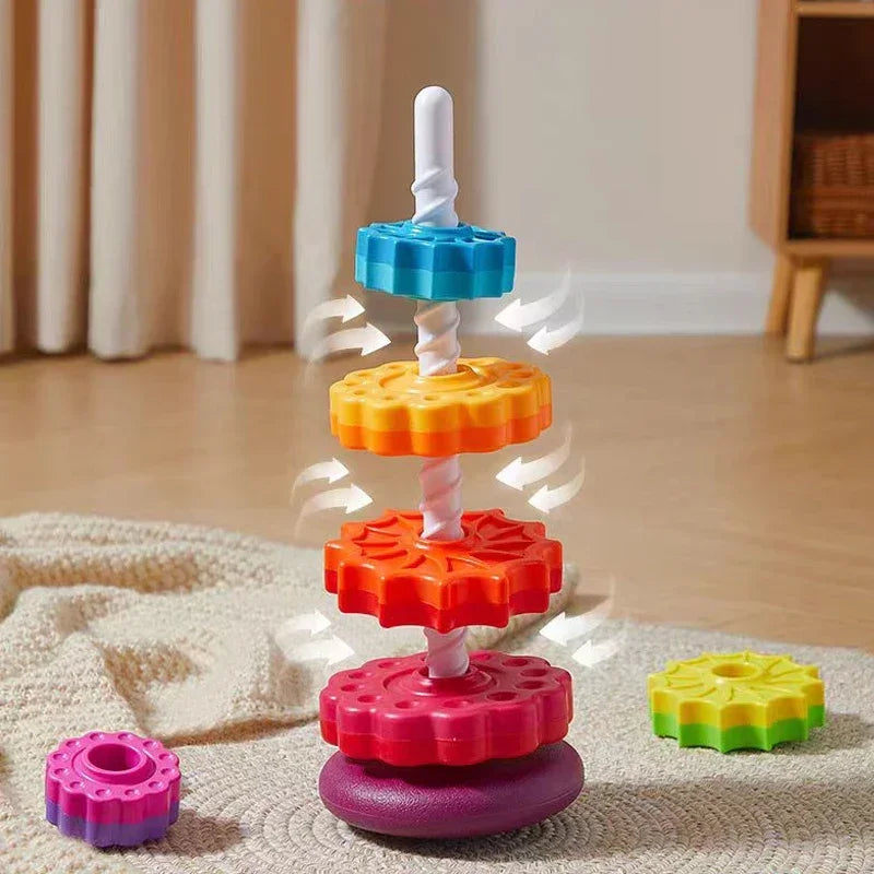 Baby Erkenntnis Regenbogen Spinn Turm Spielzeug - Montessori Frühe Bildung Geometrische Ring Stapel Block Sensorisches Spielzeug für Kleinkinder
