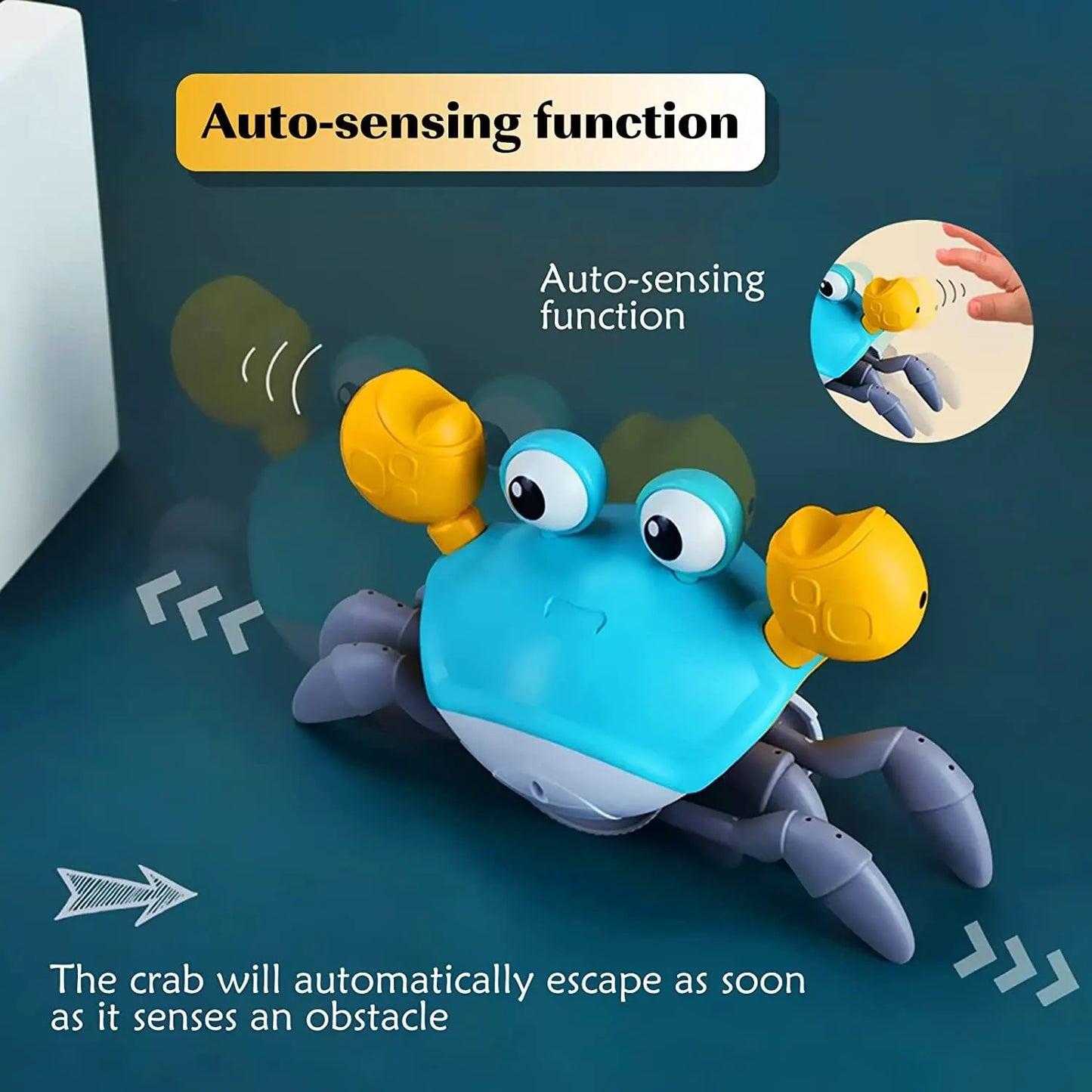 1Stück Fluchtkrabbe mit Auto-Sensing-Funktion für Kinder – Krabbelspielzeug, das Hindernissen ausweicht und Musik spielt