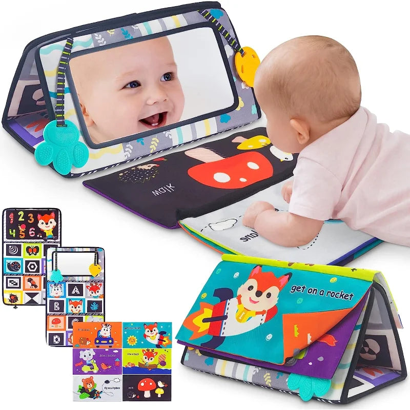 Knisterbuch für Babys – Visuelle Stimulation, Gehirnentwicklungsspielzeug für Neugeborene 0-3 Monate, Spiegelspielzeug für Bauchzeit, Sensorisches Spielzeug für Säuglinge