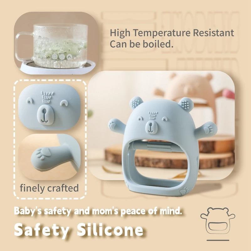 Silicone Baby Teething Mitten – BPA-Free Cartoon Bear Glove for Infants, Soothing Molar Teether, Anti-Scratch & Oral Care Toy