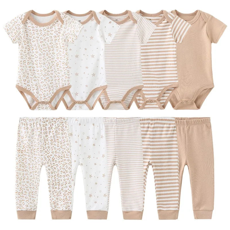 10-teiliges Baby-Outfit-Set für Jungen und Mädchen – Vier Jahreszeiten Mode, Weiche Neugeborenen Bodys und Hosen, Ideal als Geschenk für Babys