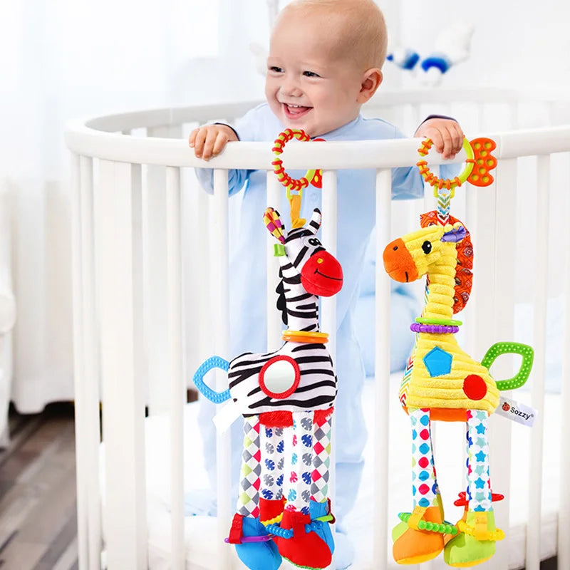 Weiches Plüsch-Rasselspielzeug – Giraffe & Zebra mit Beißring für Babys