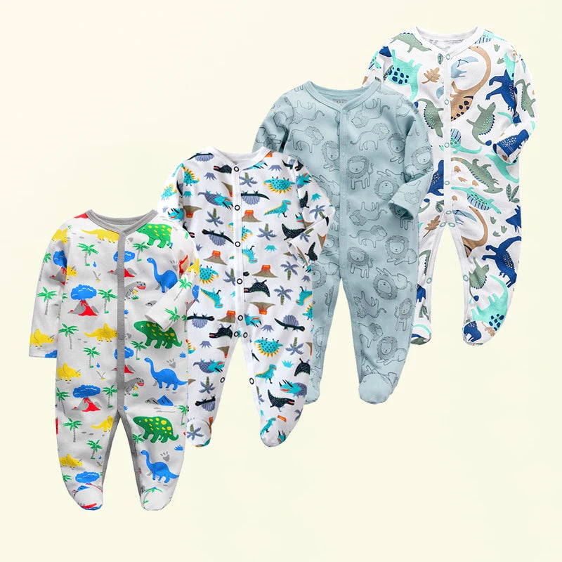 Unisex Strampler 0–24 Monate, 100% Baumwolle, Langarm – Bequem und Hautfreundlich, Set aus 4 Teilen