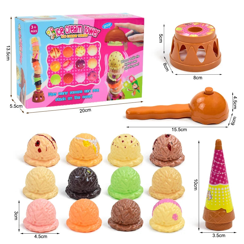 „Montessori Eiscreme Küchenspielzeug für Kinder – Simuliertes Stapelspiel zum Lernen & Rollenspiel, pädagogisches Spielzeug ab 3 Jahren“