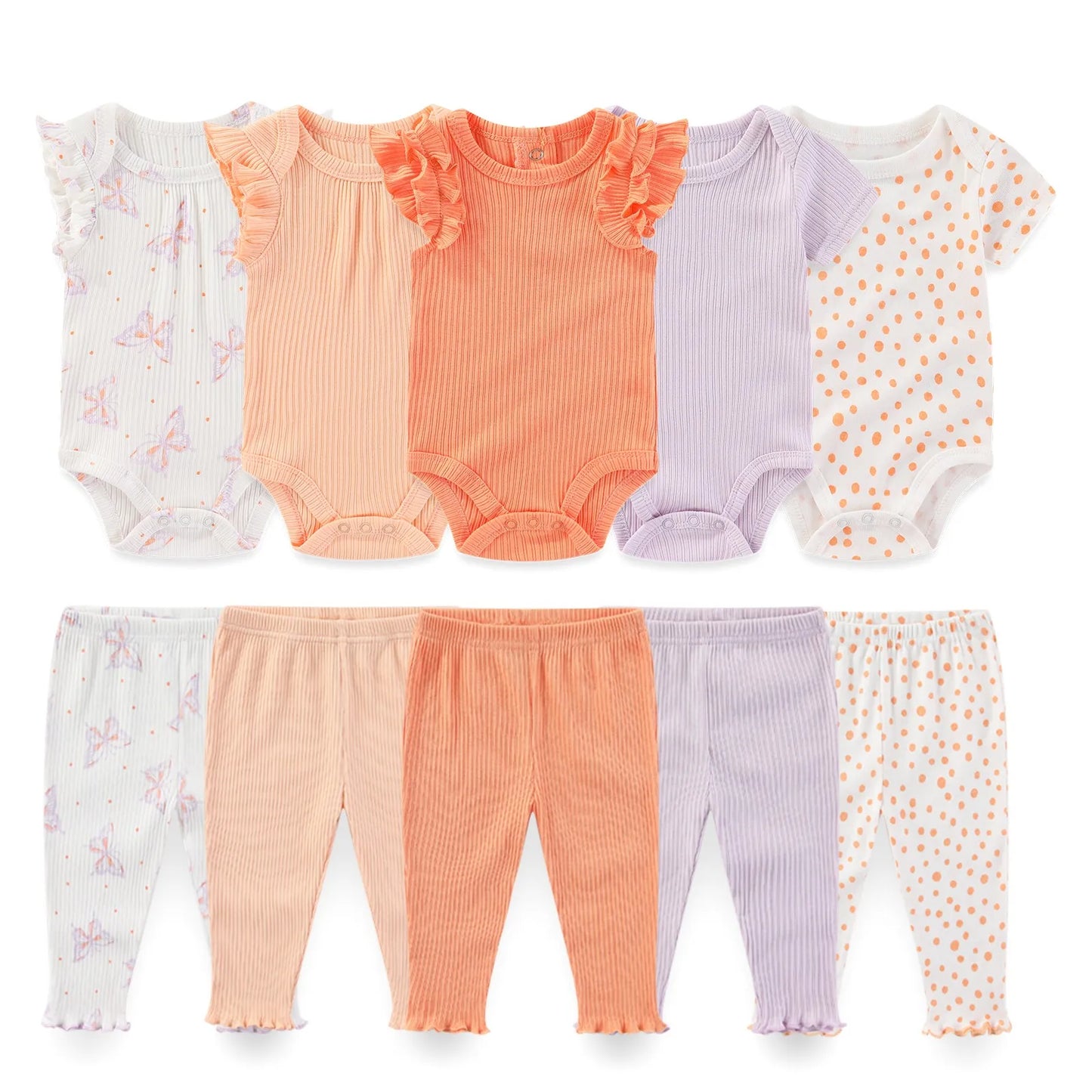 10-teiliges Baby-Outfit-Set für Jungen und Mädchen – Vier Jahreszeiten Mode, Weiche Neugeborenen Bodys und Hosen, Ideal als Geschenk für Babys