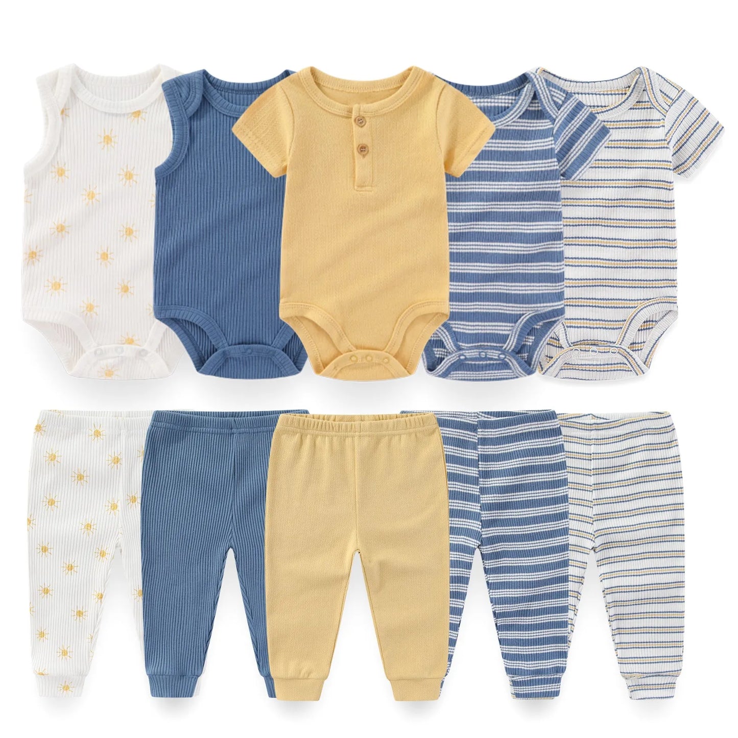 10-teiliges Baby-Outfit-Set für Jungen und Mädchen – Vier Jahreszeiten Mode, Weiche Neugeborenen Bodys und Hosen, Ideal als Geschenk für Babys