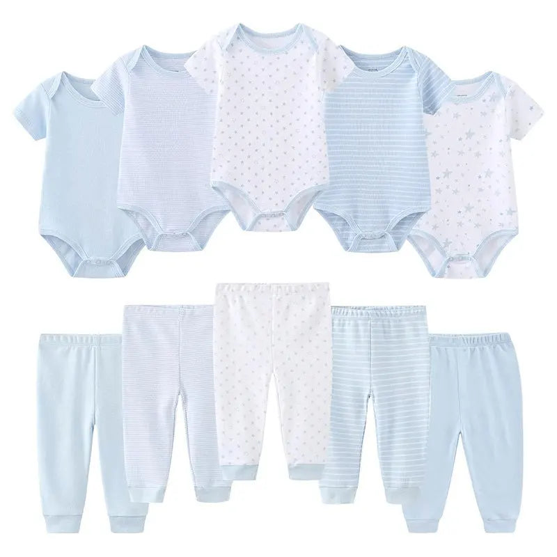 10-teiliges Baby-Outfit-Set für Jungen und Mädchen – Vier Jahreszeiten Mode, Weiche Neugeborenen Bodys und Hosen, Ideal als Geschenk für Babys
