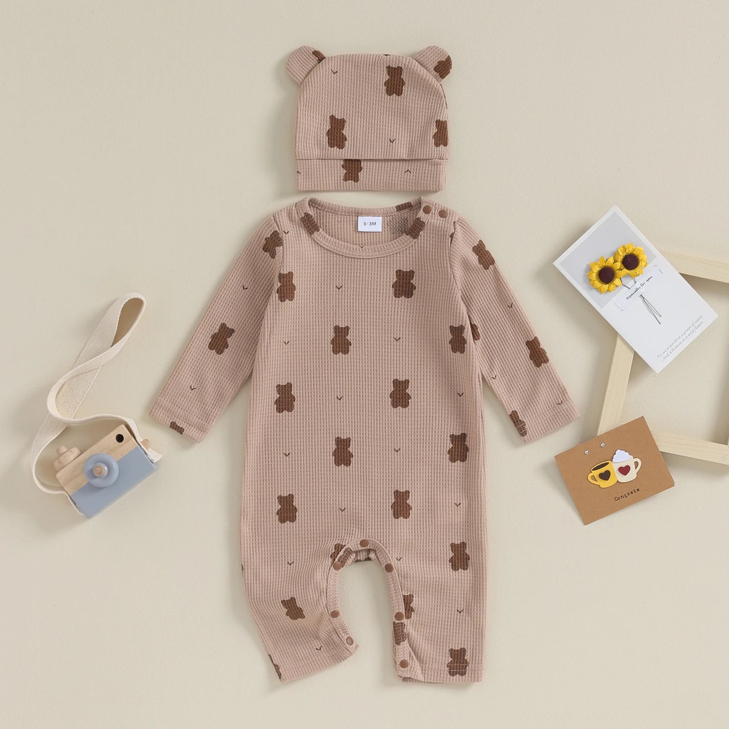 Unisex Strampler 0–24 Monate, Langarm – Mit Passender Mütze für das Baby