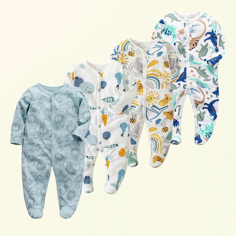 Unisex Strampler 0–24 Monate, 100% Baumwolle, Langarm – Bequem und Hautfreundlich, Set aus 4 Teilen