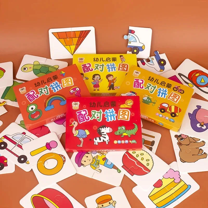 32-teiliges Montessori Lernkartenset – Frühes Lernpuzzle mit Cartoon-Motiven, Zuordnungsspiel zur Förderung der kognitiven Entwicklung für Jungen & Mädchen