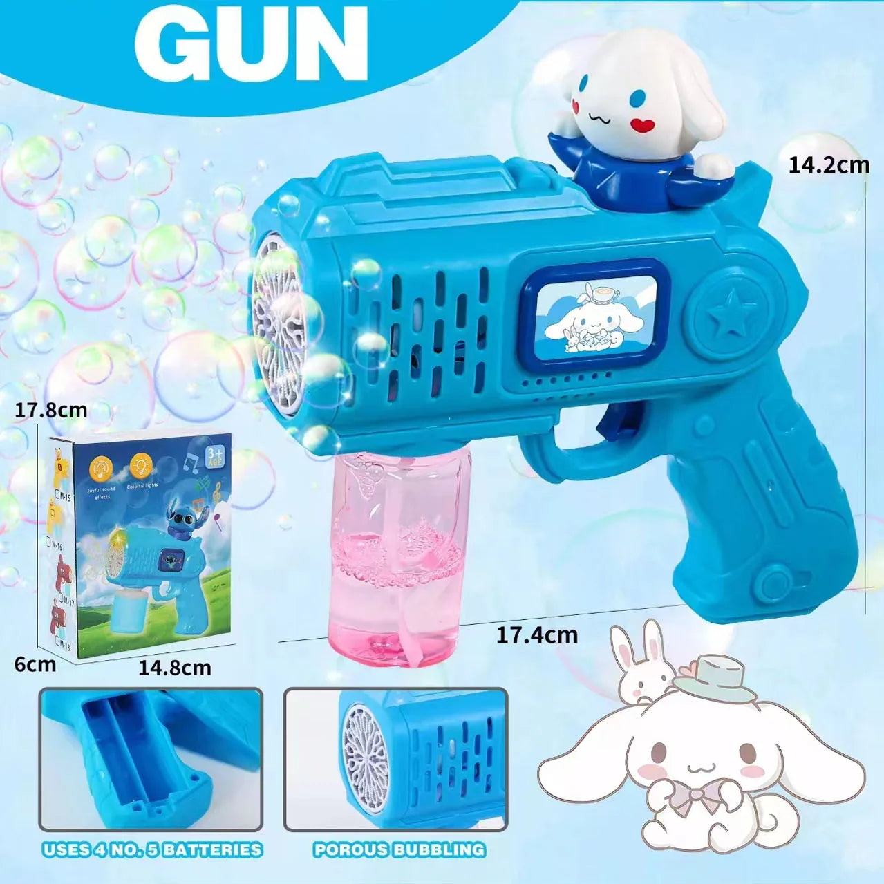 Neuer Stitch Elektrische Seifenblasenpistole – Automatische Seifenblasenmaschine mit Licht, für Kinder, Outdoor-Spielzeug, Geschenk für Jungen und Mädchen