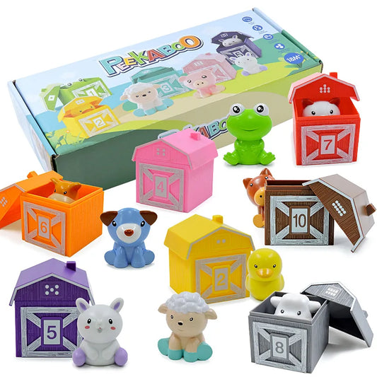 Montessori Lernspielzeug für Kleinkinder – Zähl- und Farbsortierset mit Bauernhoftieren & Fingerpuppen