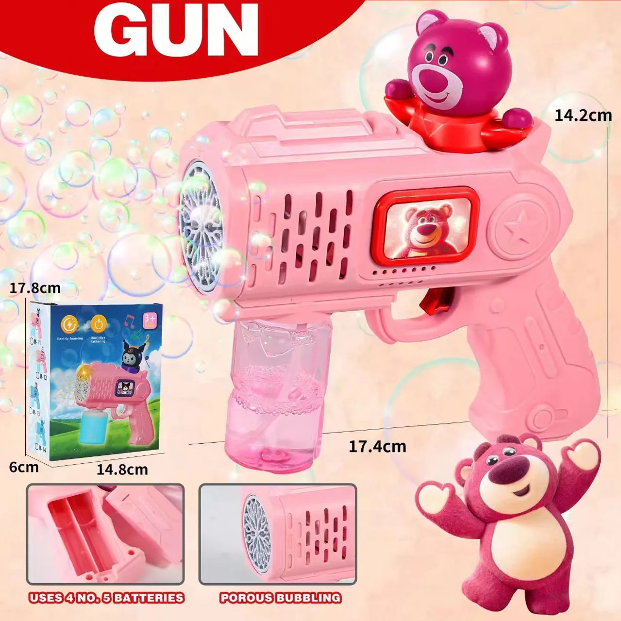 Neuer Stitch Elektrische Seifenblasenpistole – Automatische Seifenblasenmaschine mit Licht, für Kinder, Outdoor-Spielzeug, Geschenk für Jungen und Mädchen