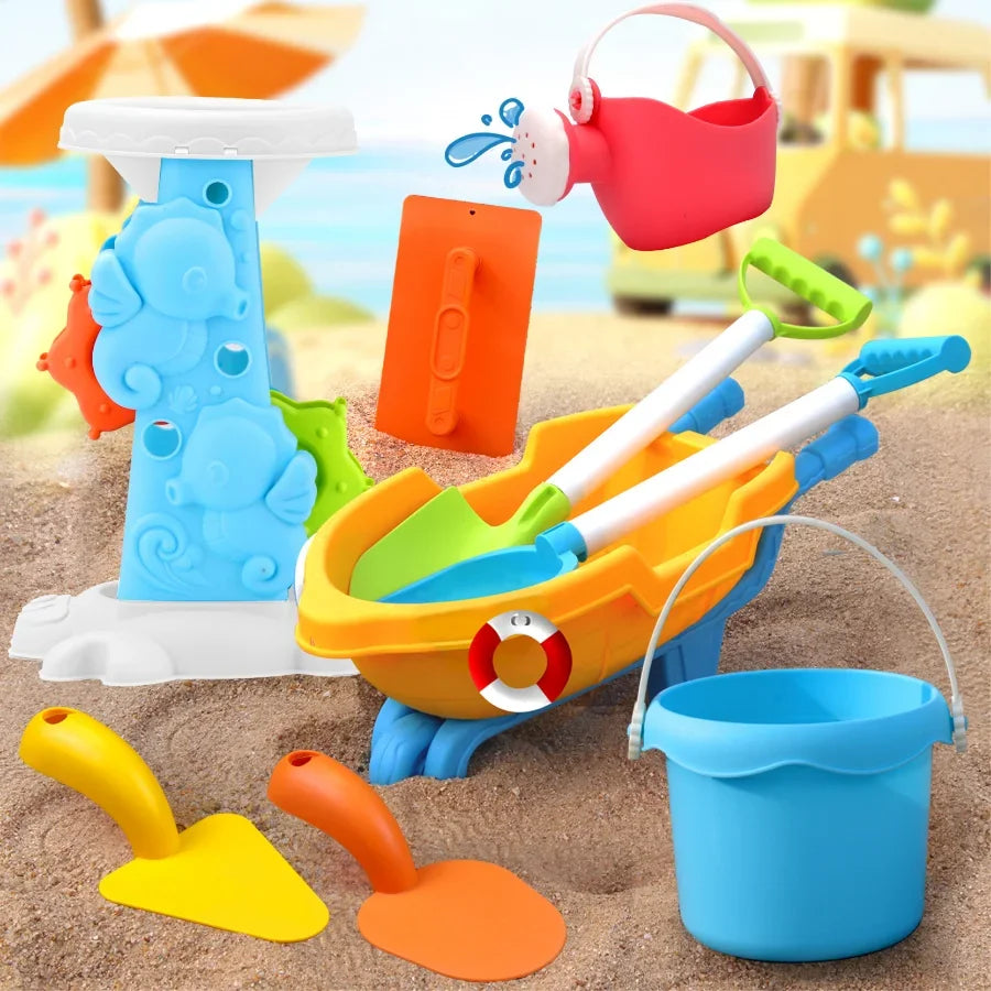 Kinder Strandspielzeug Set – ATV, Sandbagger und Wasser Spielzeug, Strand Eimer, Sanduhr, Schaufel, Strandspielzeug – Zufällige Farben