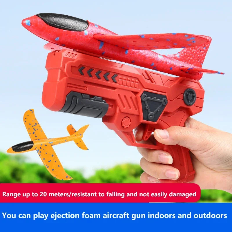 "Kinder Outdoor Spielzeug – Wurfgleiter Flugzeug mit Abschussvorrichtung, Schaumstoffflugzeug mit Katapult Starter – Wurfspiel für draußen"