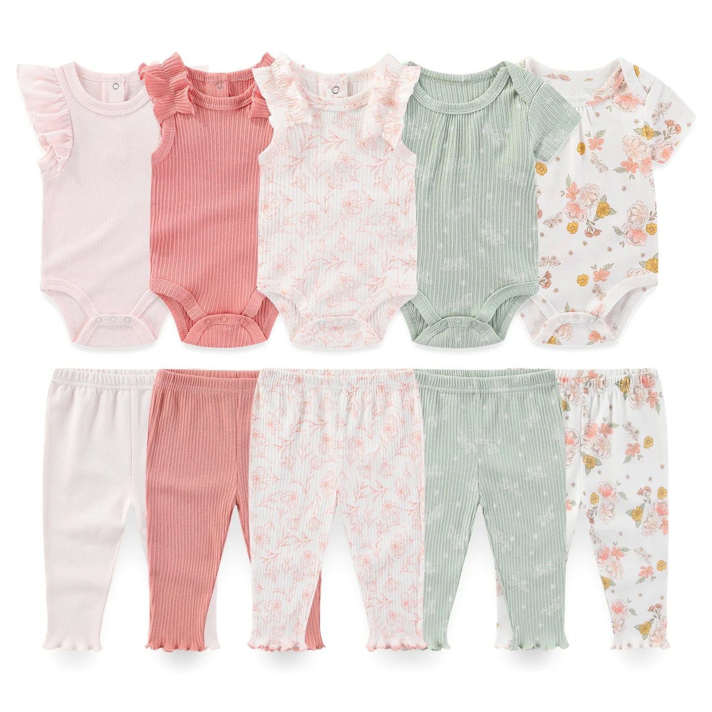 10-teiliges Baby-Outfit-Set für Jungen und Mädchen – Vier Jahreszeiten Mode, Weiche Neugeborenen Bodys und Hosen, Ideal als Geschenk für Babys