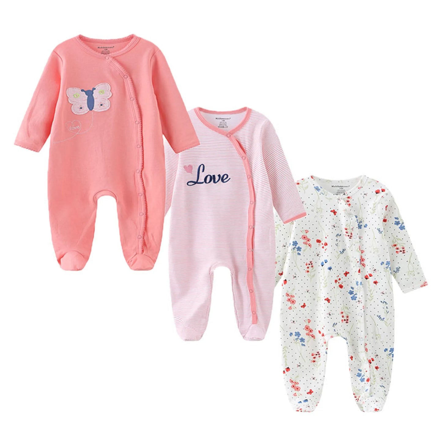Unisex Strampler 0–24 Monate, 100% Baumwolle, Langarm – Bequem und Hautfreundlich, Set aus 3 Teilen