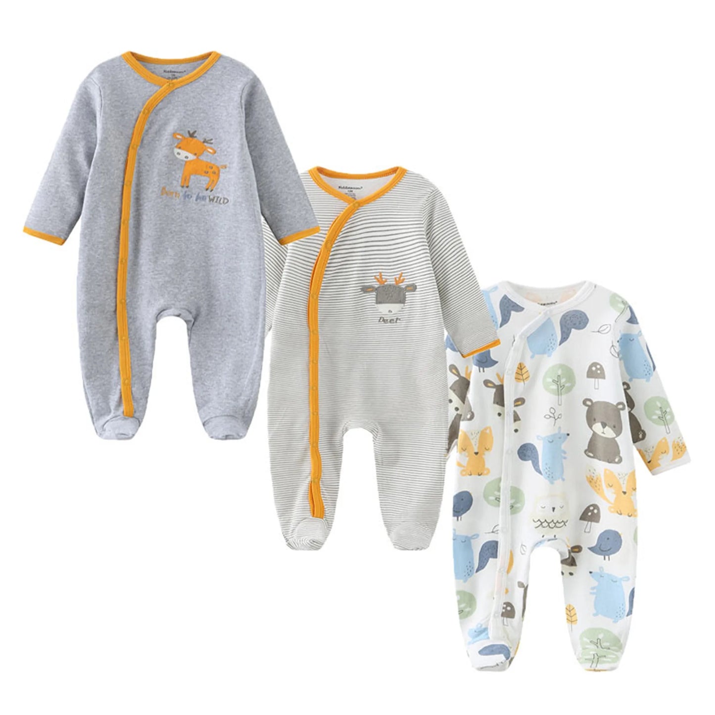 Unisex Strampler 0–24 Monate, 100% Baumwolle, Langarm – Bequem und Hautfreundlich, Set aus 3 Teilen