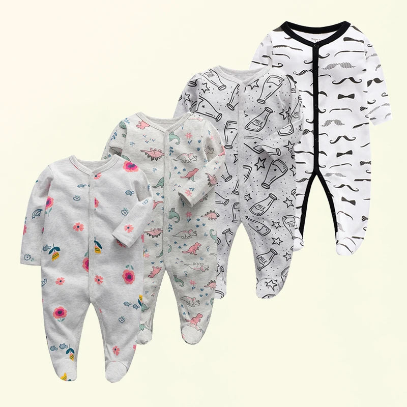 Unisex Strampler 0–24 Monate, 100% Baumwolle, Langarm – Bequem und Hautfreundlich, Set aus 4 Teilen