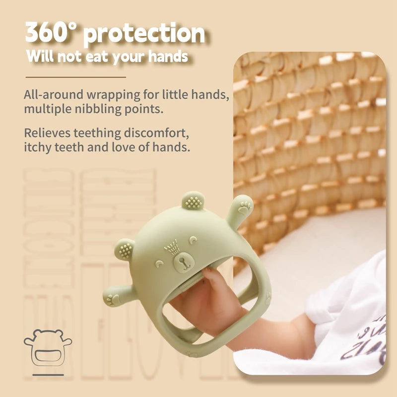 Silicone Baby Teething Mitten – BPA-Free Cartoon Bear Glove for Infants, Soothing Molar Teether, Anti-Scratch & Oral Care Toy